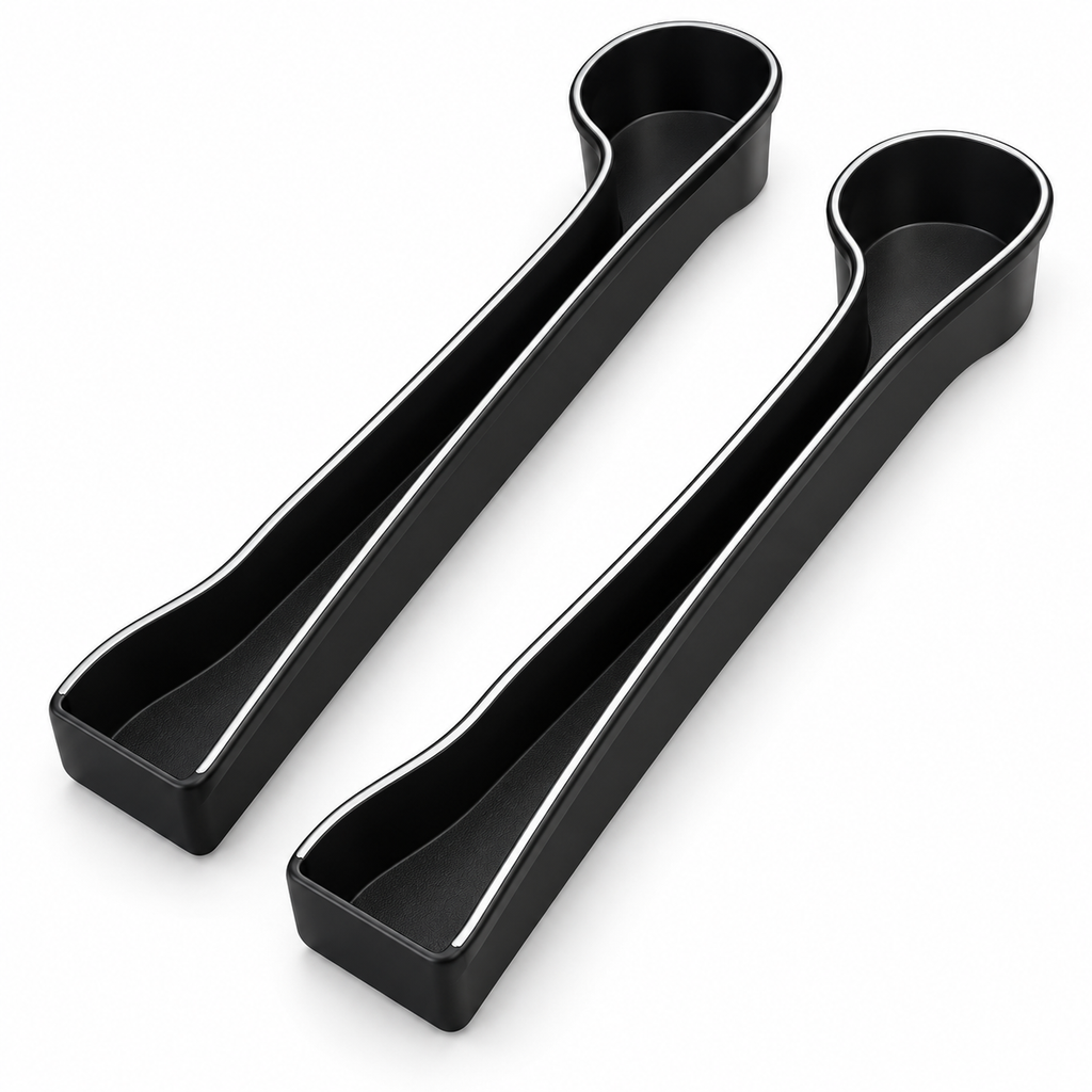 AI-generated studio product illustration for Car Seat Gap Organisers – Black, Pair; exact supplied contents require supplier confirmation