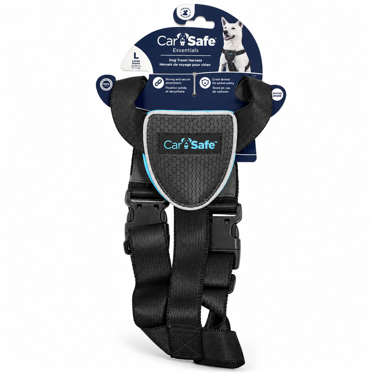 CarSafe Essentials dog travel harness, large, black and grey